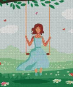 Girl Swing Under Tree Diamond Painting