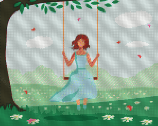 Girl Swing Under Tree Diamond Painting