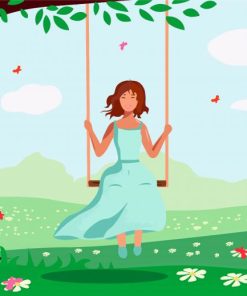 Girl Swing Under Tree Diamond Painting