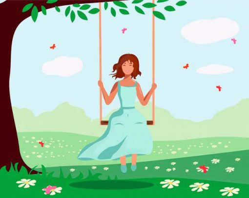 Girl Swing Under Tree Diamond Painting