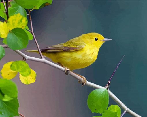 American Yellow Warbler Bird On Tree Stick Diamond Painting