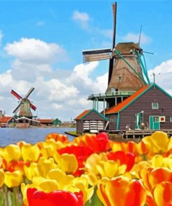 Amsterdam Zaanse Schans Tulips Diamond Painting