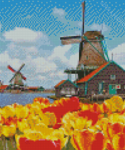 Amsterdam Zaanse Schans Tulips Diamond Painting