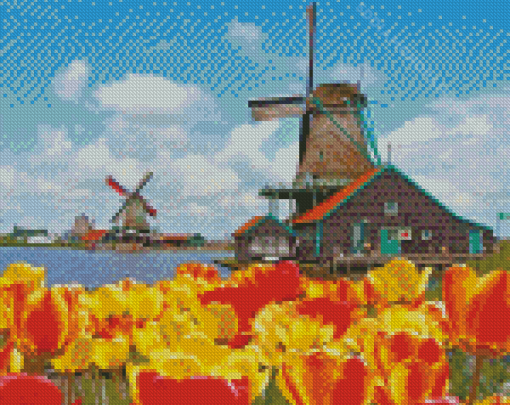 Amsterdam Zaanse Schans Tulips Diamond Painting