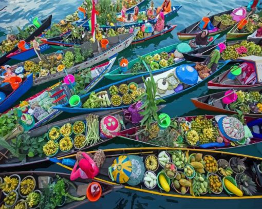 Bangkok Floating Market In Thailand Diamond Painting