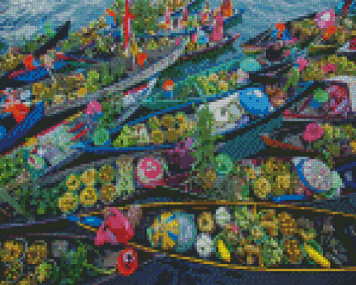 Bangkok Floating Market In Thailand Diamond Painting