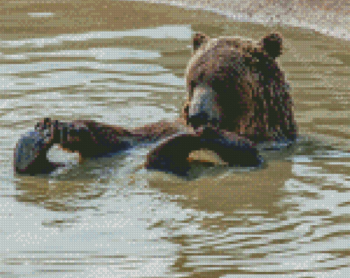 Bear Swimming In Water Diamond Painting