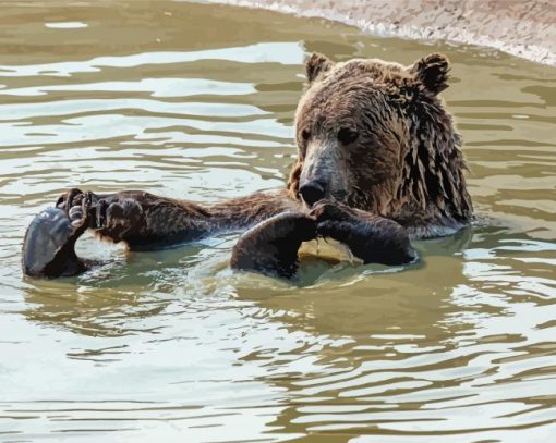 Bear Swimming In Water Diamond Painting