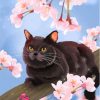 Black Cat In Cherry Tree Diamond Painting