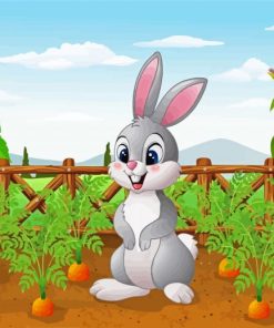 Cartoon Rabbit In Carrot Garden Diamond Painting