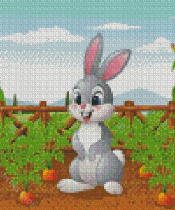 Cartoon Rabbit In Carrot Garden Diamond Painting