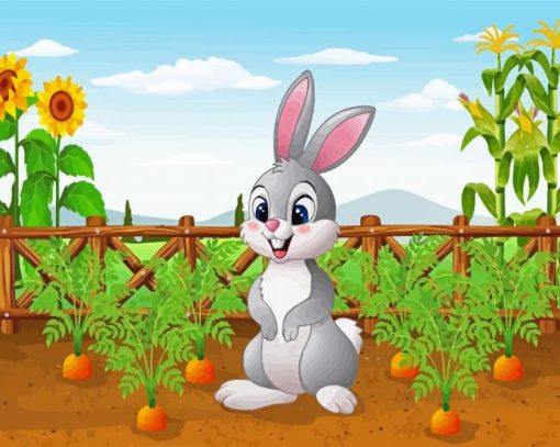 Cartoon Rabbit In Carrot Garden Diamond Painting