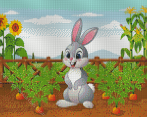 Cartoon Rabbit In Carrot Garden Diamond Painting