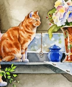 Cat And Flower Vase Diamond Painting