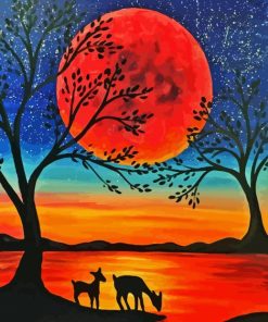 Deers In Moonlight Silhouette Diamond Painting