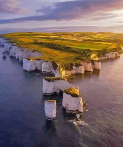 Dorset Old Harry Rocks Sunset Diamond Painting