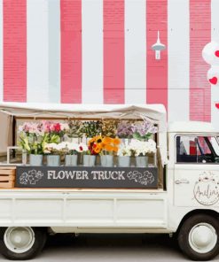 Flowers In White Truck Diamond Painting