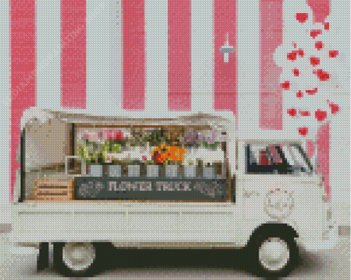 Flowers In White Truck Diamond Painting