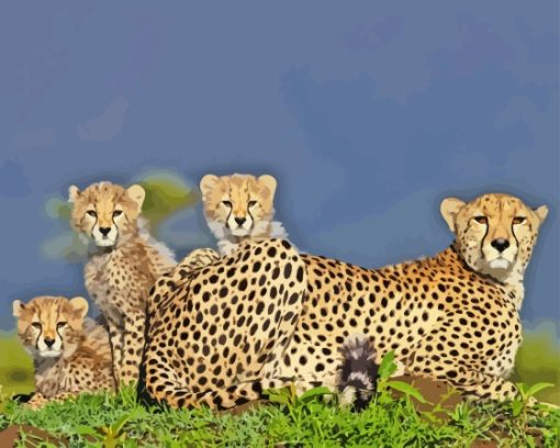 Leopard And Her Babies Diamond Painting