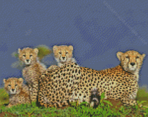 Leopard And Her Babies Diamond Painting