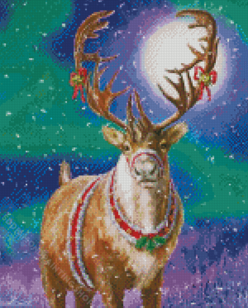 Northern Light Christmas Elk Diamond Painting