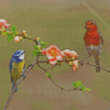 Robin And Blue Tit On Tree Diamond Painting