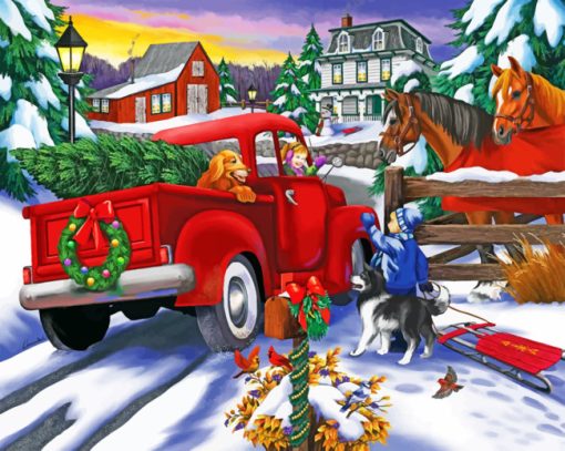 Snow Christmas Truck Diamond Painting