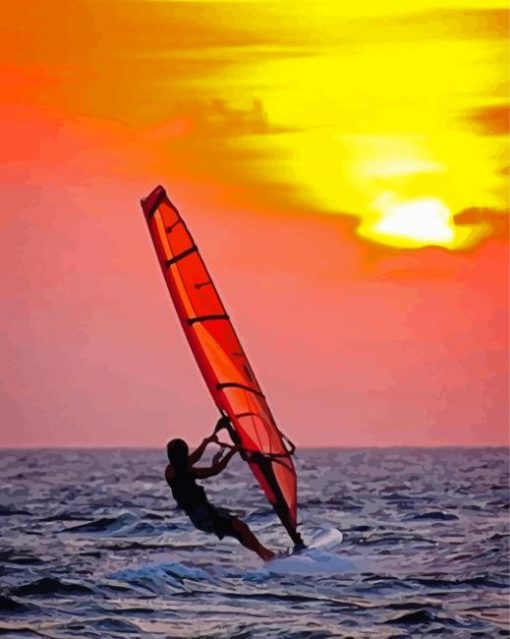 The Windsurfer At Sunset Diamond Painting