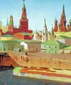 View Of The Moskvoretsky Bridge The Kremlin And The Pokrovsky Cathedral Diamond Painting