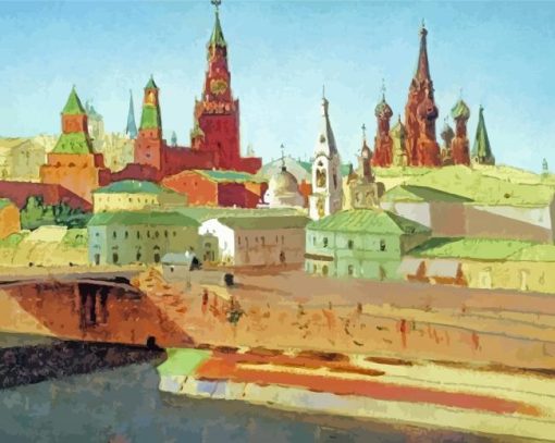 View Of The Moskvoretsky Bridge The Kremlin And The Pokrovsky Cathedral Diamond Painting