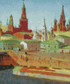 View Of The Moskvoretsky Bridge The Kremlin And The Pokrovsky Cathedral Diamond Painting