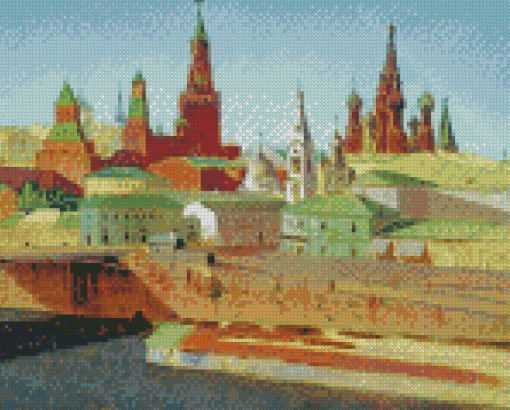 View Of The Moskvoretsky Bridge The Kremlin And The Pokrovsky Cathedral Diamond Painting