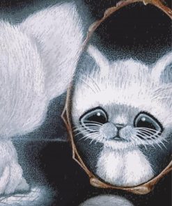 White Cat In The Mirror Diamond Painting