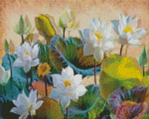 White Lotus Flowers Diamond Painting