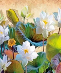 White Lotus Flowers Diamond Painting