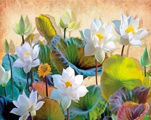 White Lotus Flowers Diamond Painting