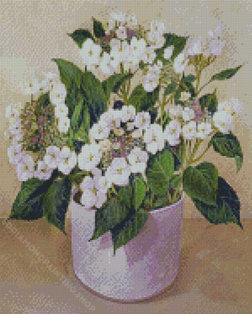 White Hydrangeas Plant Pot Diamond Painting