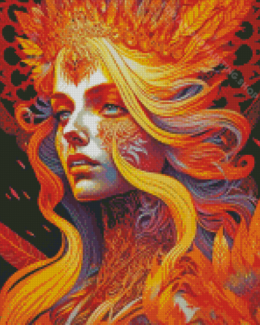 Aesthetic Orange Phoenix Lady Diamond Painting