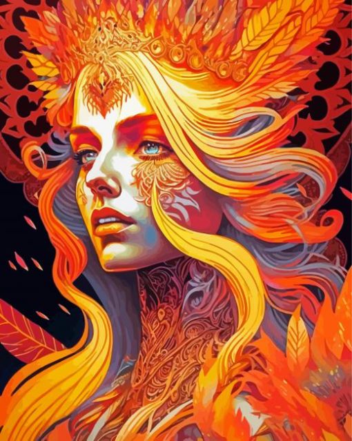 Aesthetic Orange Phoenix Lady Diamond Painting