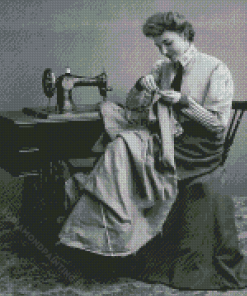 Black And White Vintage Girl Sewing Diamond Painting