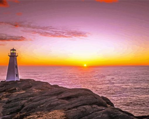 Cape Spear With Sunset Seascape Diamond Painting