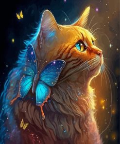 Cat And Butterflies Diamond Painting