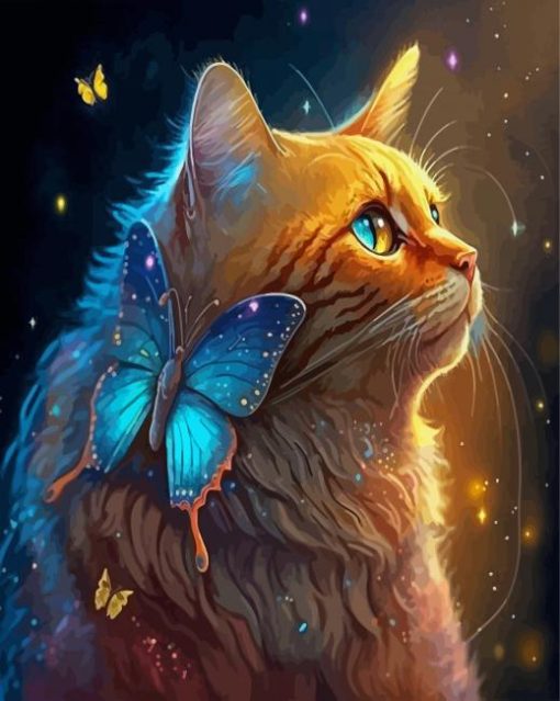 Cat And Butterflies Diamond Painting