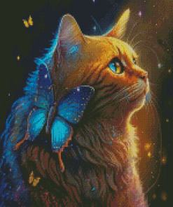 Cat And Butterflies Diamond Painting