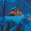 Christmas Snowfall Forest Cabin Diamond Painting