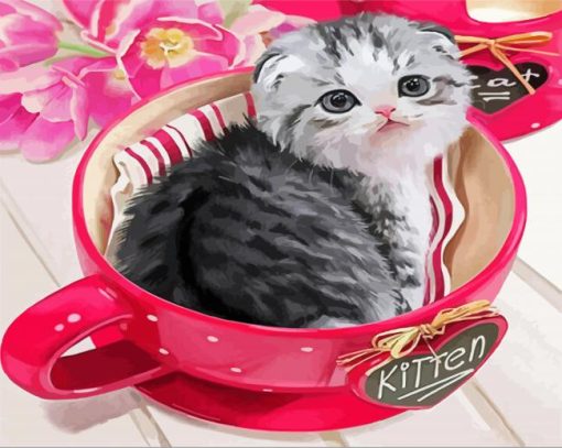 Cat In Cup Diamond Painting