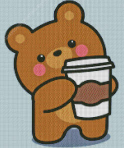 Cartoon Bear Animal Drinking Coffee Diamond Painting