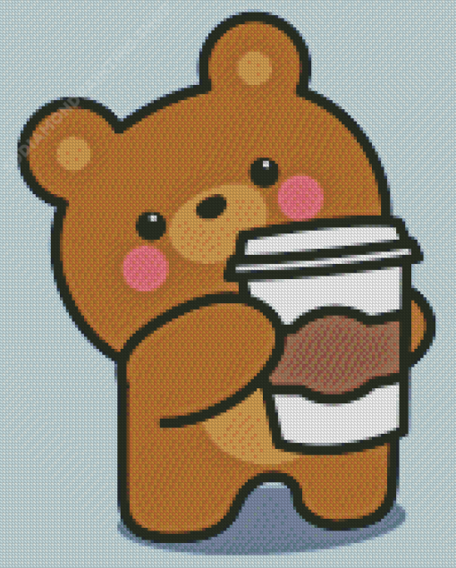 Cartoon Bear Animal Drinking Coffee Diamond Painting