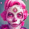 Floral Pink Skull Lady Diamond Painting