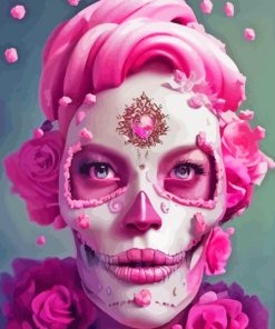 Floral Pink Skull Lady Diamond Painting